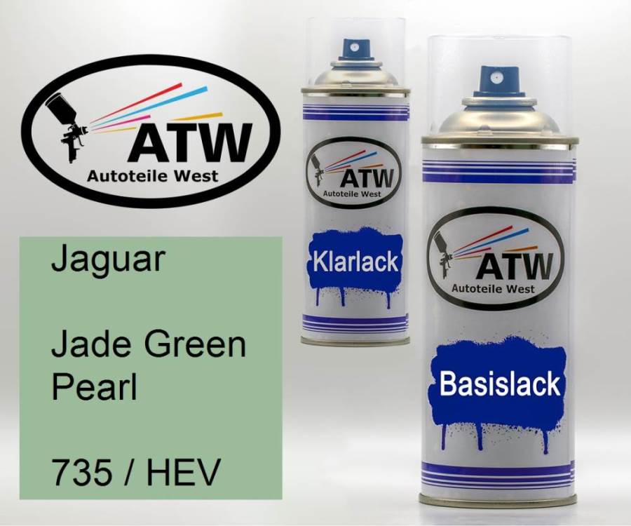 Jaguar, Jade Green Pearl, 735 / HEV: 400ml Sprühdose + 400ml Klarlack - Set, von ATW Autoteile West.